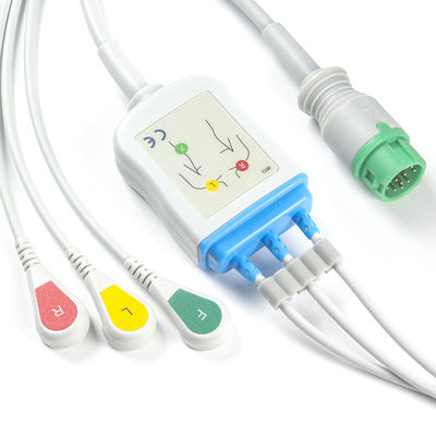 Mindray Datascope 040-000966-00 EA6232A Kabel EKG dan kabel utama Konektor 12pin Kabel EKG 3 Lead IEC snap