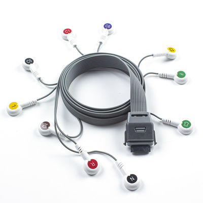 Grey 10 Lead ECG Holter Kabel Kompatibel untuk Edan Biomedis Instrumen IEC Snap