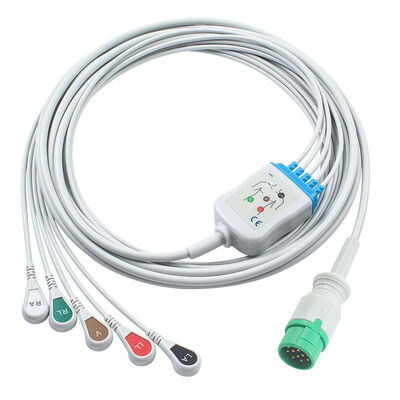 Emtel Fx2000 Kabel EKG dan Leadwires 12pin Connector ECG Kabel 3 5 Lead IEC AHA Snap Grabber Clip