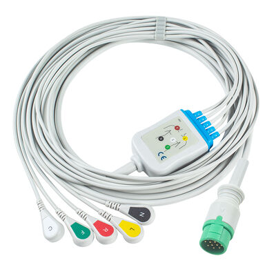Emtel Fx2000 Kabel EKG dan Leadwires 12pin Connector ECG Kabel 3 5 Lead IEC AHA Snap Grabber Clip
