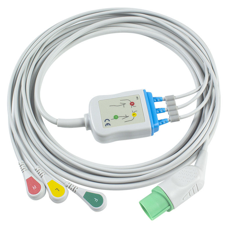Mindray Datascope 040-000966-00 EA6232A Kabel EKG dan kabel utama Konektor 12pin Kabel EKG 3 Lead IEC snap