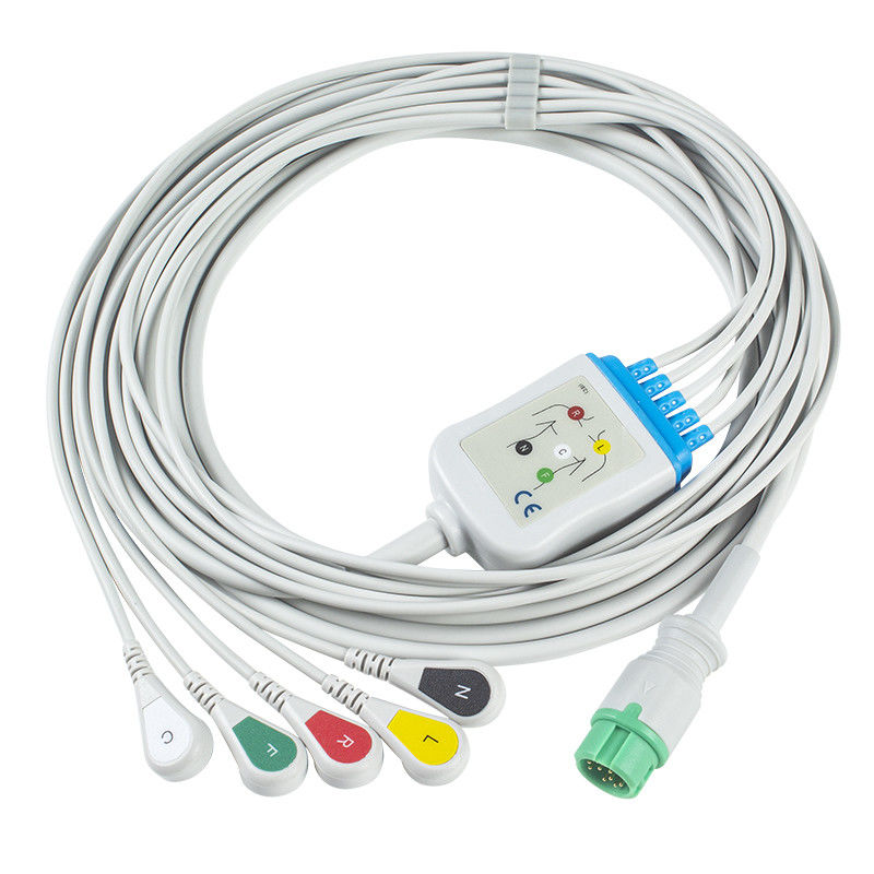 Mindray Datascope 040-000963-00 EA6252B Kabel EKG dan kabel utama Konektor 12pin Kabel EKG 5 Lead IEC snap