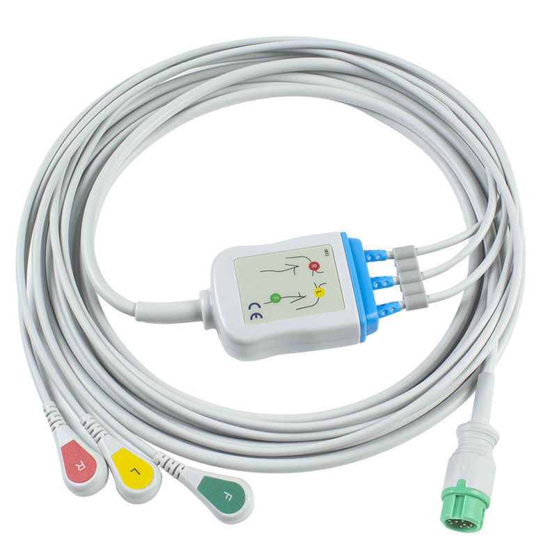 Nihon Kohden Kabel ECG dan Leadwires CB-72353P Konektor 11pin OEC-6102A Kabel ECG 3 Lead IEC snap