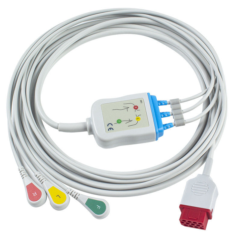 Bionet Model Baru BM3 BM5 Kabel ECG dan Leadwires Snap ECG Cable 3 Lead IEC 12 pin Connector