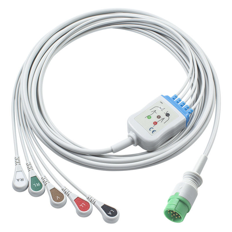 Fukuda Denshi Kompatibel Langsung-Connect ECG Kabel dan leadwires - CI-700E-5 5Lead AHA Snap