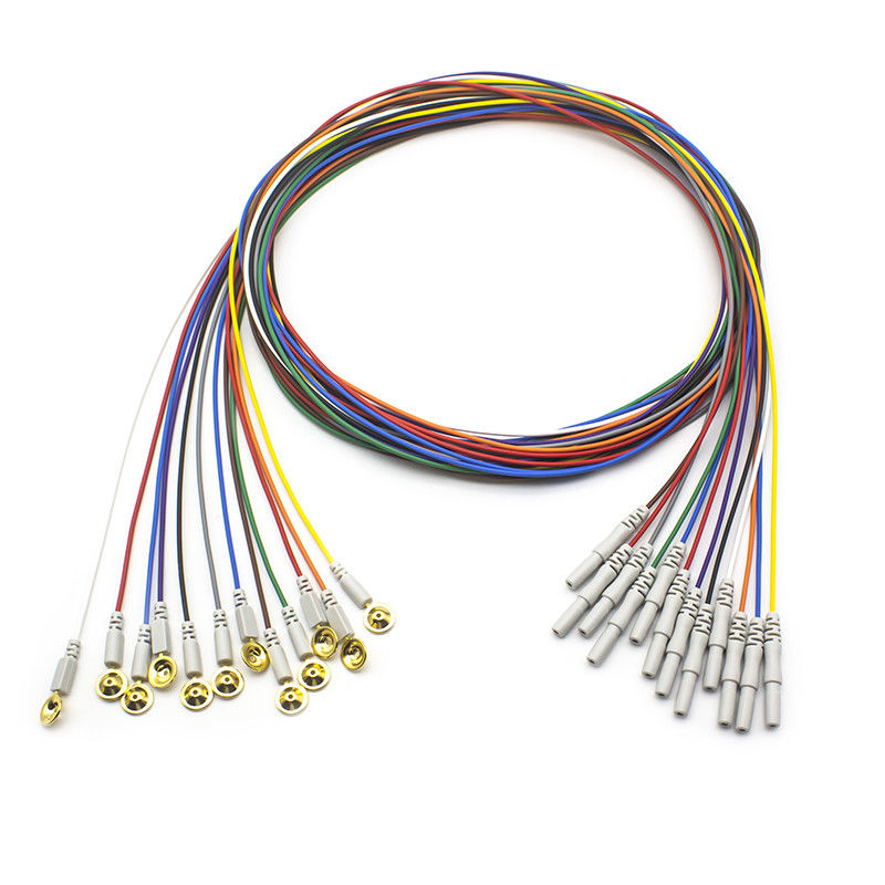 Elektrod EEG Din 1.5 Lapisan Emas Warna-warni EEG Leadwires Elektrod 1.5Meter 10pcs per set