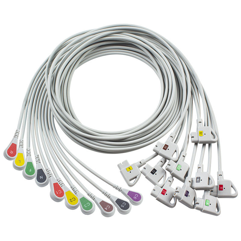 Kompatibel P-Hilips Trim 10Lead ECG Kabel IEC Snap untuk PageWriter Trim I, PageWriter Trim II