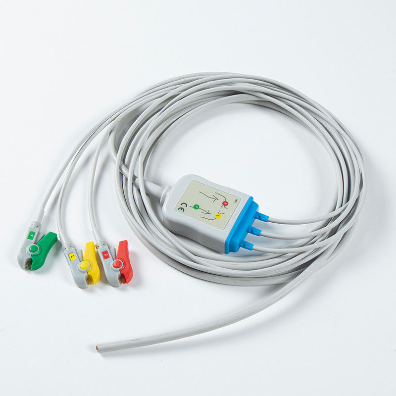 1m 3,0 Diameter Kabel EKG Semi Finished 3Lead IEC Grabber Tanpa Konektor Dengan Masa Pelapisan 24 Bulan
