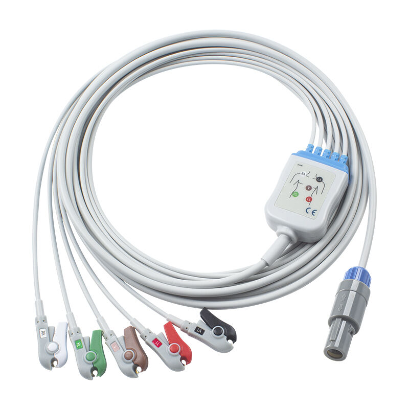 Kabel EKG Lemo 6Pin Epsilon dan Leadwires Kabel EKG 3 5 Lead IEC AHA Snap Grabber Clip